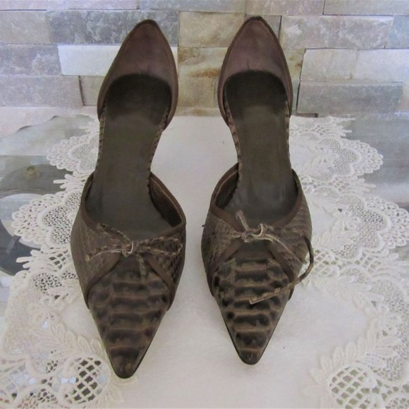 Zara Shoes - Zara Leather Snake Skin High Heels in Brown, Size 8 1/2 or 39